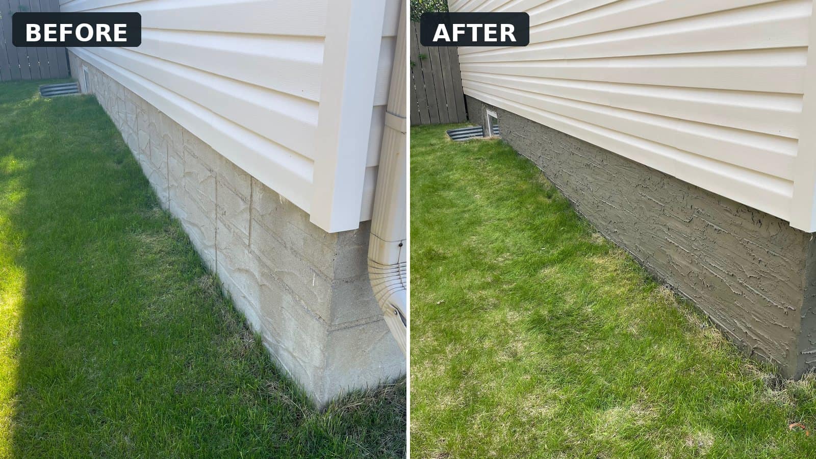 Before and after foundation parging replacement project