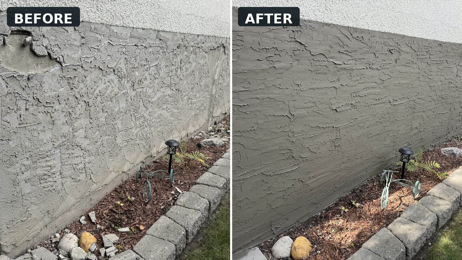 Before and after foundation parging project in Sherwood Park